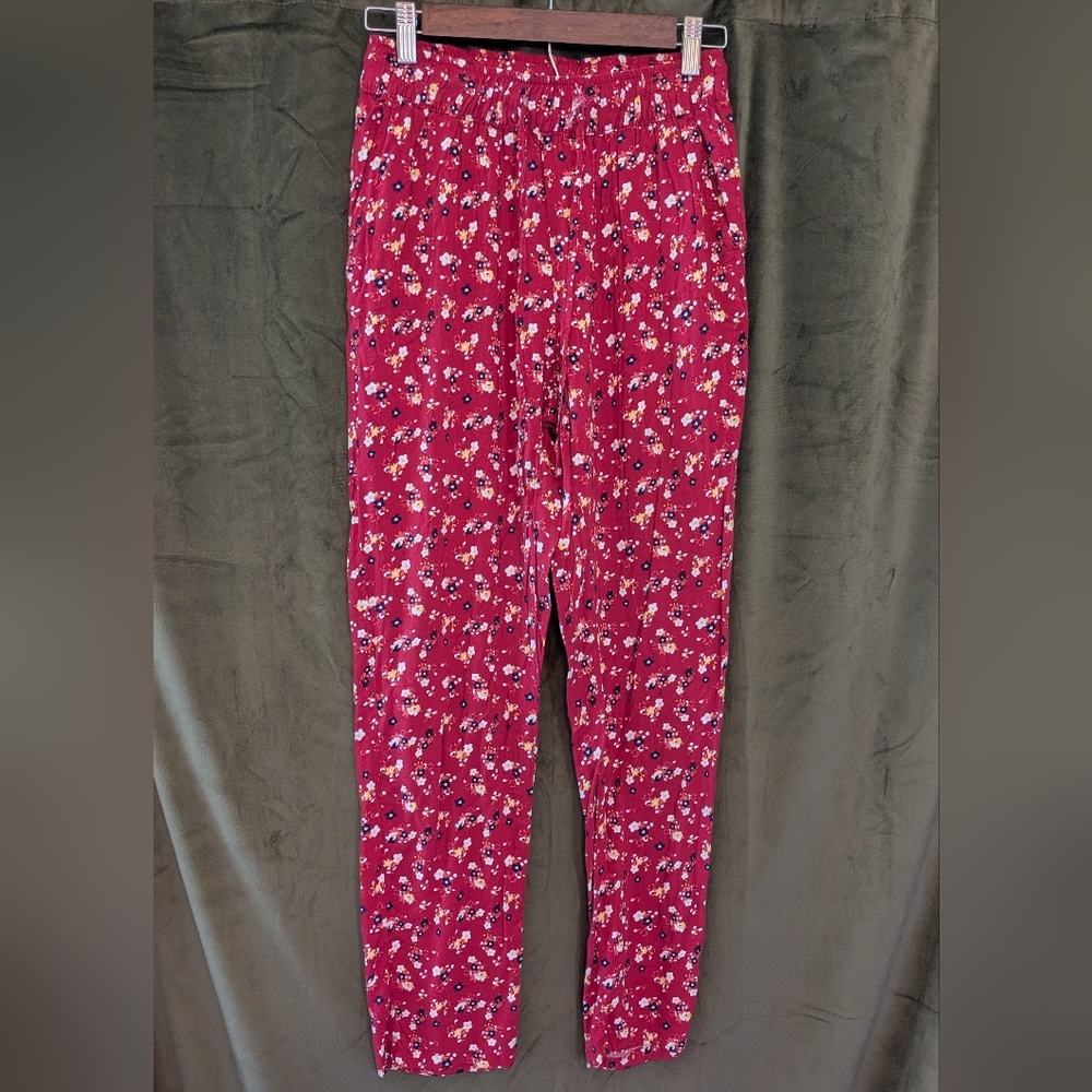Serra Red Floral Elastic Waist Pants